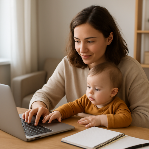 Home office com bebê em salto de desenvolvimento: plano de 7 dias para conciliar trabalho e acolhimento