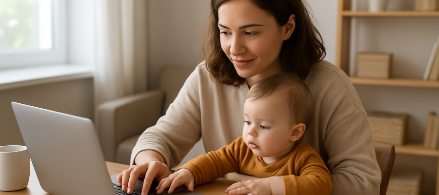 Home office com bebê em salto de desenvolvimento: plano de 7 dias para conciliar trabalho e acolhimento